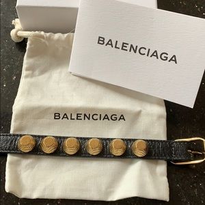 Balenciaga black leather/ gold stud bracelet.
